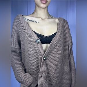 Maurices Brown Distressed Fringed Button Up Cardigan Long Sleeve Sweater Size XL
